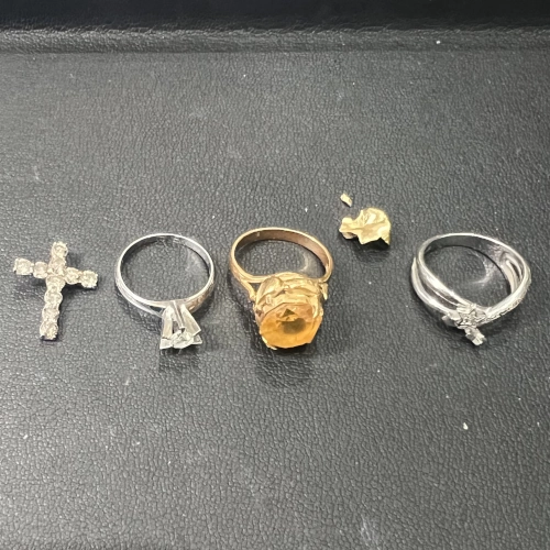 14金 K14WG リング クロスペンダントトップ その他リング2点 金歯を買取