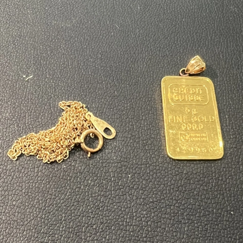 24金 K24IG インゴットとK18枠 K18 細ネックレスを買取