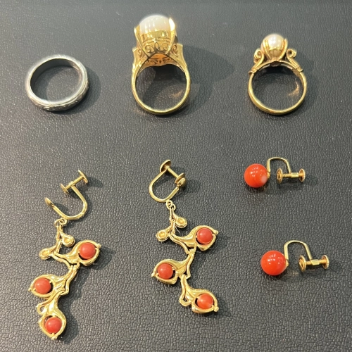 18金 K18 パール・オパールリング サンゴイヤリングを買取