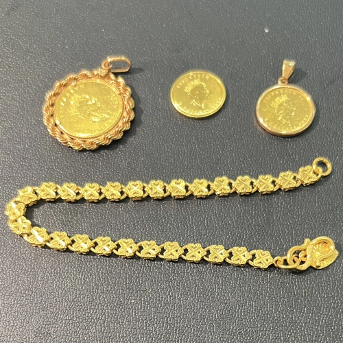 24金 K24 メイプルリーフ金貨×3とブレスレットを買取